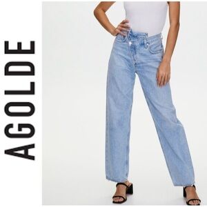 Agolde Criss Cross Light Wash Suburbia Upsize Wide Leg High Rise Trendy Jeans
